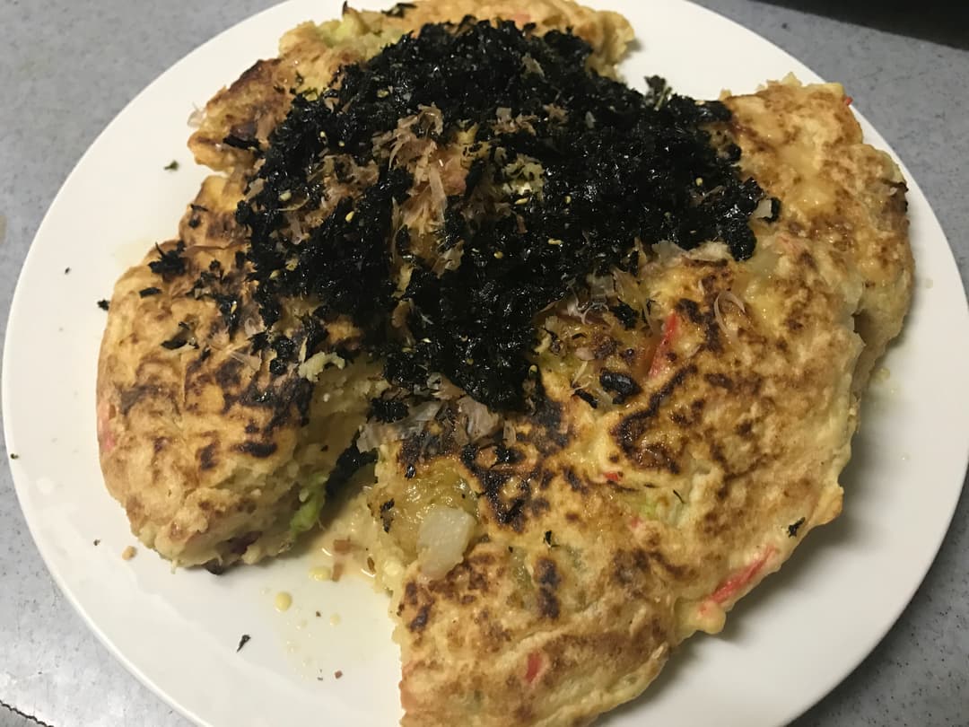 レンコン入りヘルシーお好み焼き風の完成写真