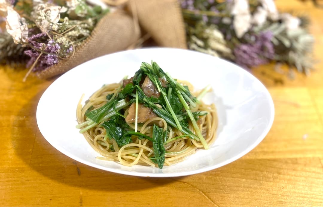 水菜と赤魚の和風パスタの完成写真
