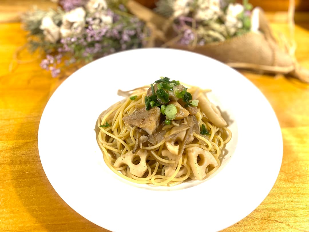 根菜と赤魚の和風パスタの完成写真