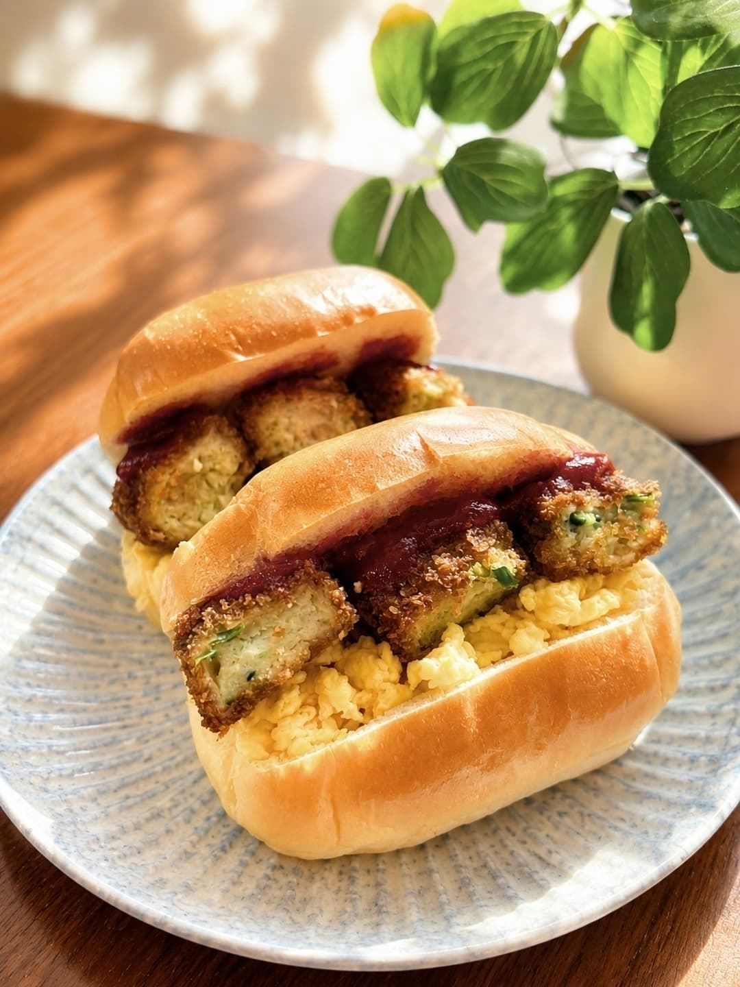 アスパラ入りチキンカツとタマゴのパンの完成写真