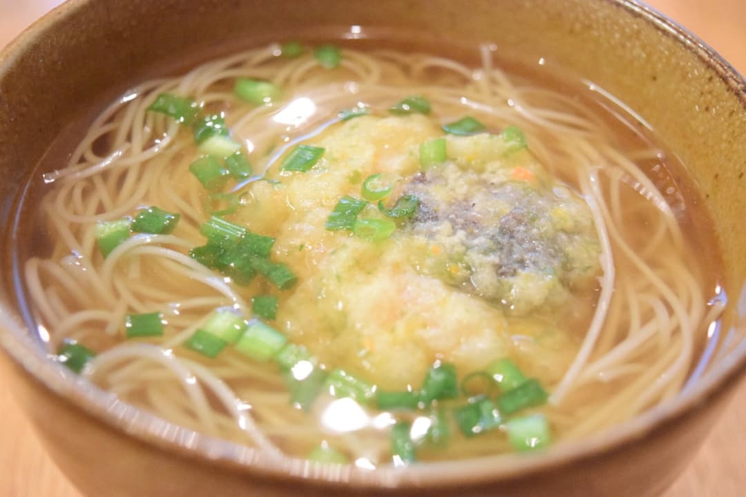 しいたけの肉詰め乗せ♫にゅうめんの完成写真
