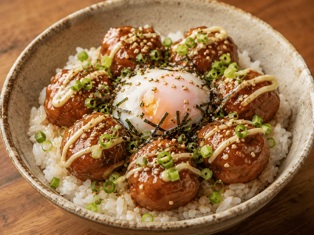 鶏だんごの温玉照りマヨ丼の完成写真