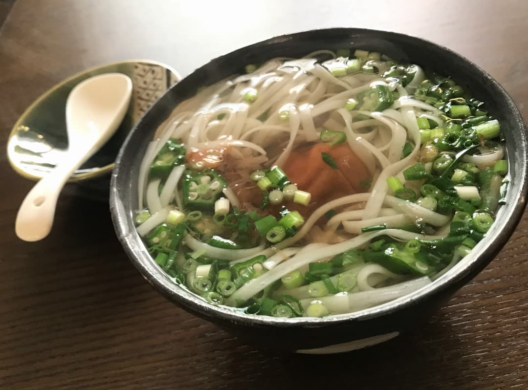 夜食のオクラ梅うどん 50kcalの完成写真