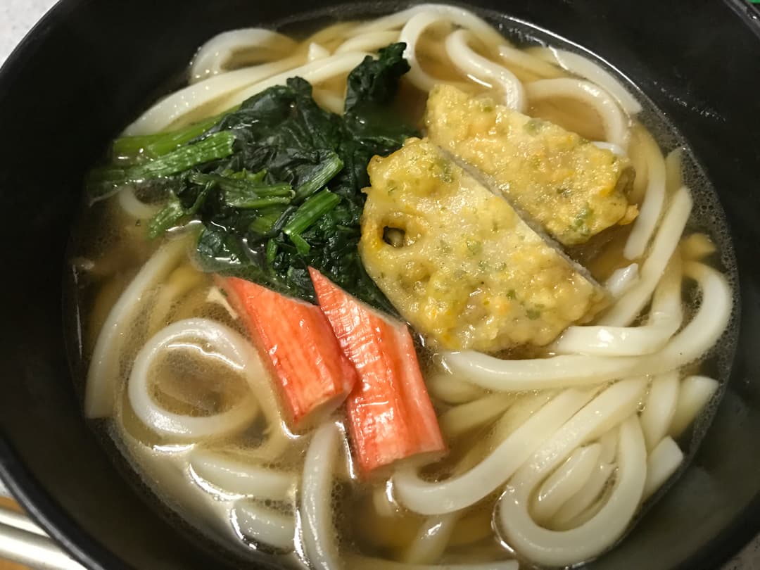蓮根天のアツアツうどんの完成写真