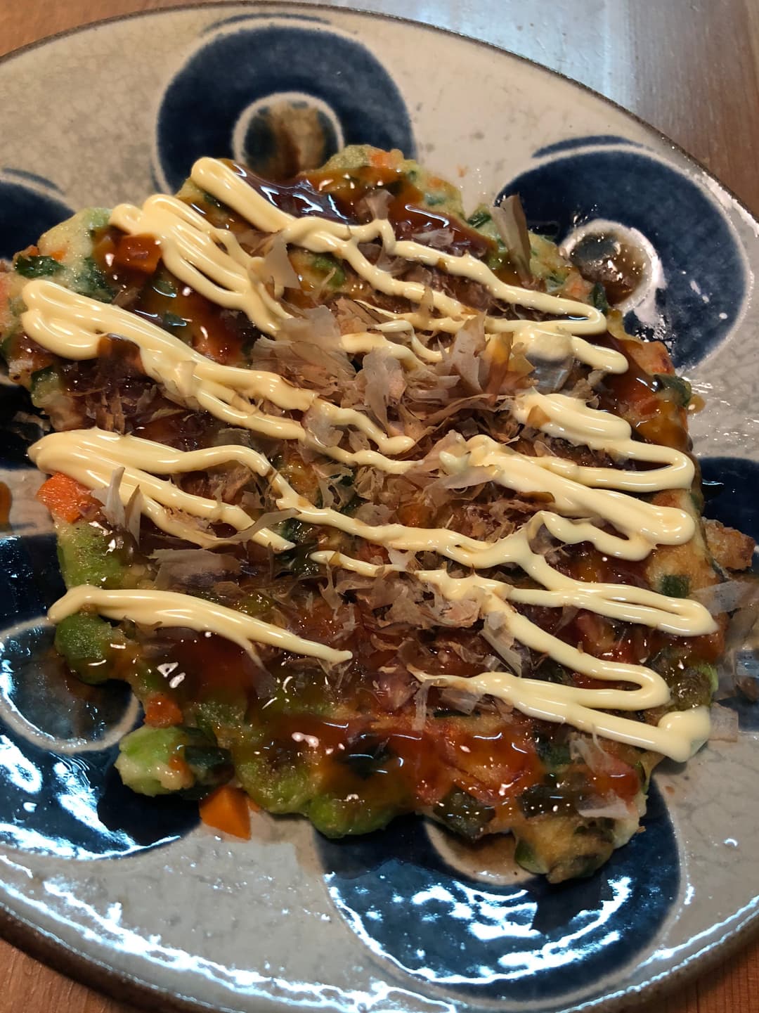 ニラと枝豆のふわふわお好み焼きの完成写真