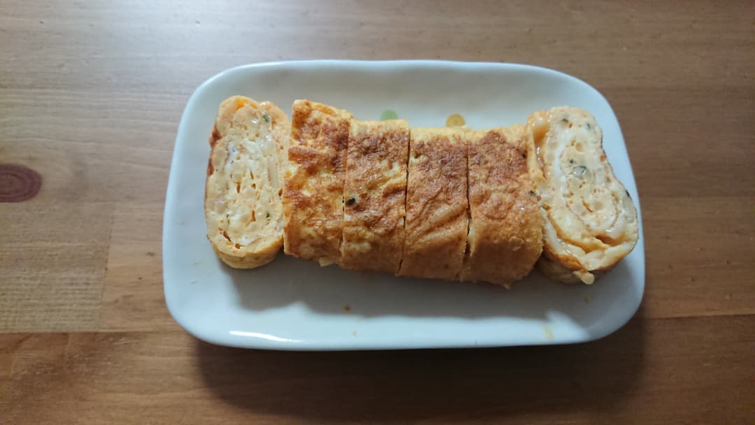 たらこスパゲティ入り卵焼きの完成写真