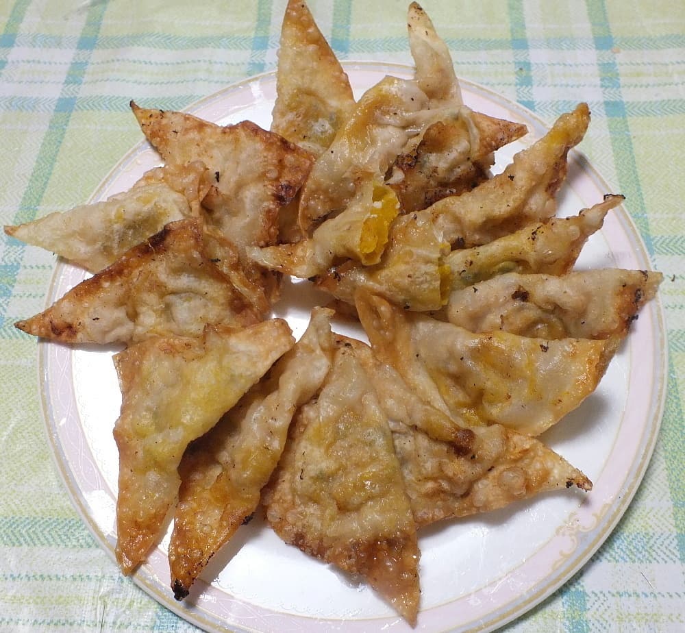 カボチャと鶏のひき肉の揚げワンタンの完成写真