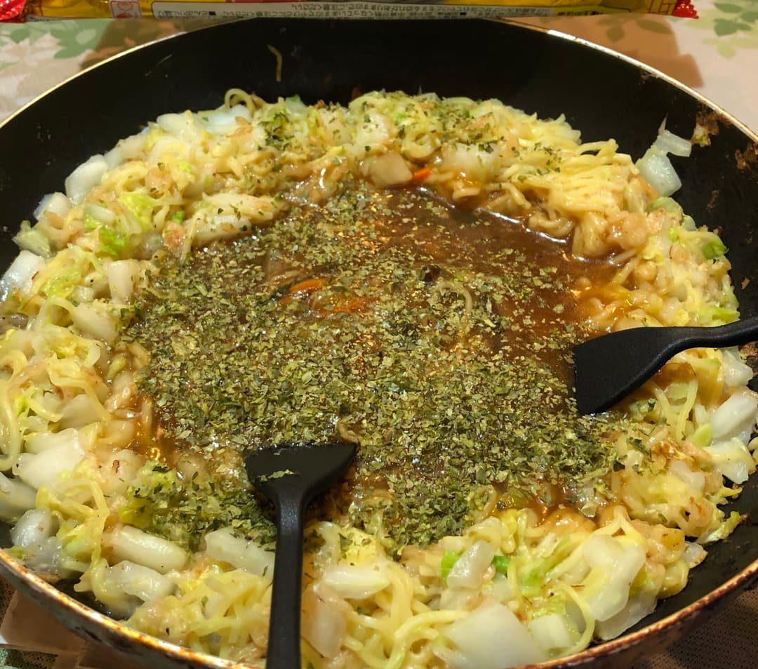 あんかけラーメンでもんじゃ焼きの完成写真