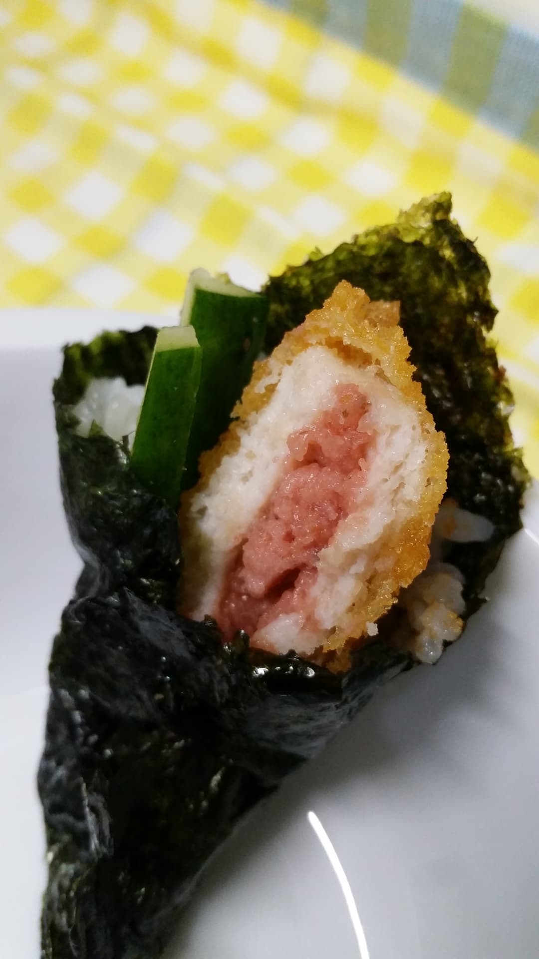 梅しそカツ手巻き寿司の完成写真