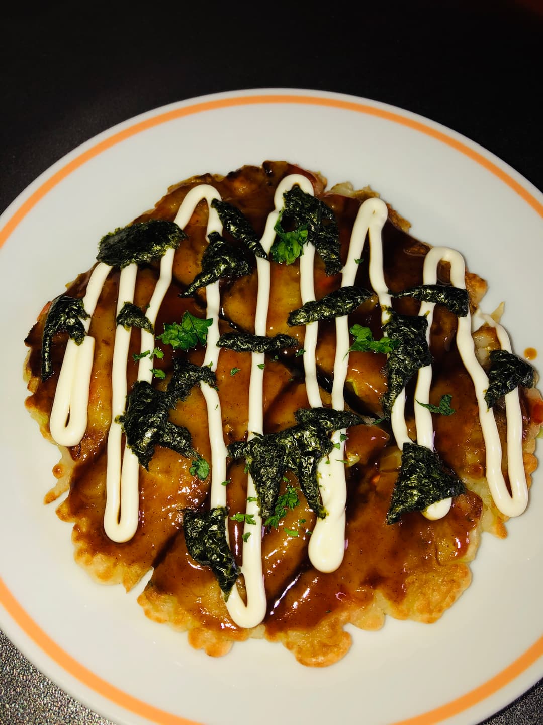 かにかまの磯辺揚げのお好み焼きの完成写真