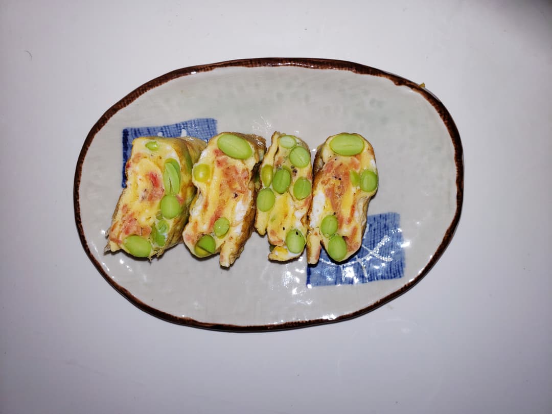 干しエビえだまめ入り卵焼きの完成写真