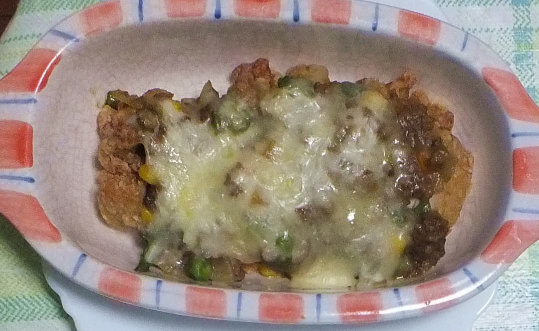 竜田揚げのキーマカレー焼きの完成写真