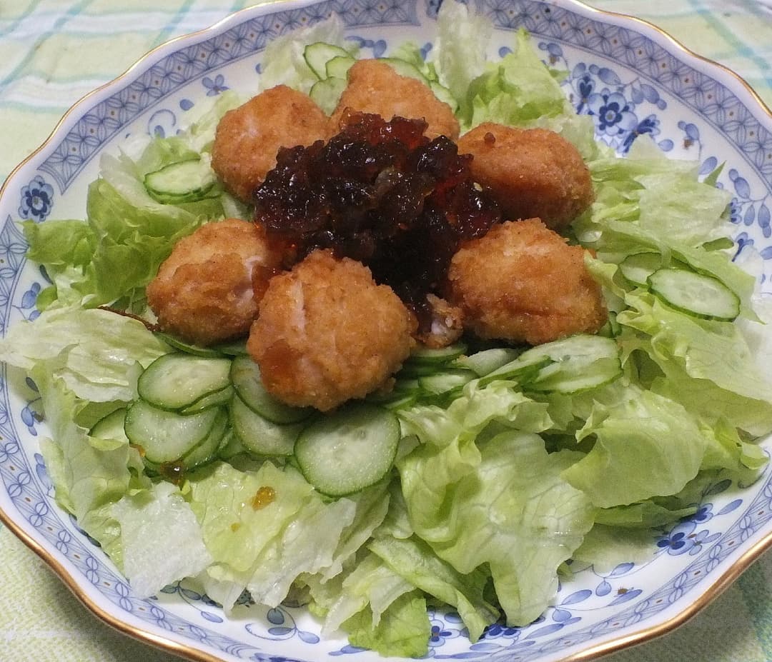塩唐揚げのポン酢ジュレサラダの完成写真