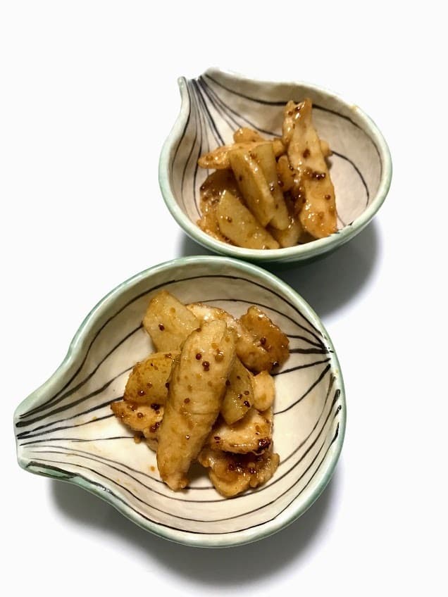 サラダチキンと長いものハニーマスタード炒めの完成写真