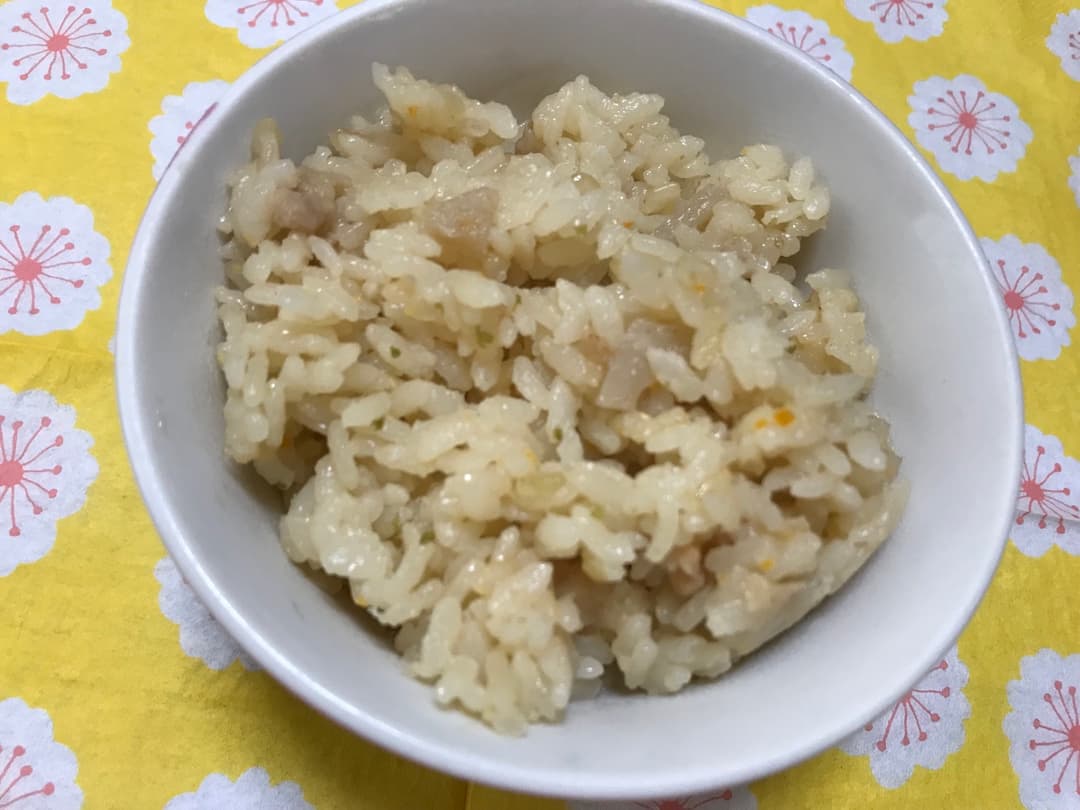 れんこんとひき肉の炊き込みご飯の完成写真