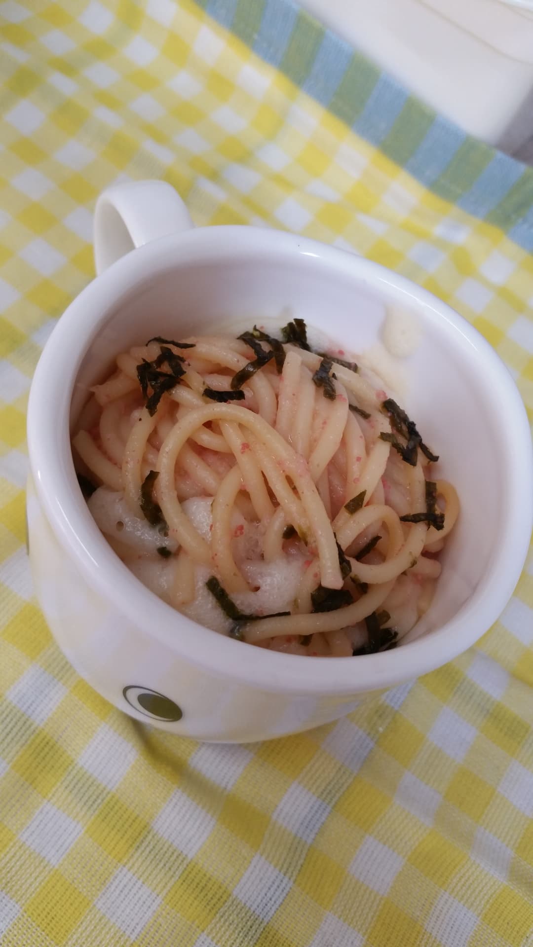 カップでたらこスパ蒸しパンの完成写真