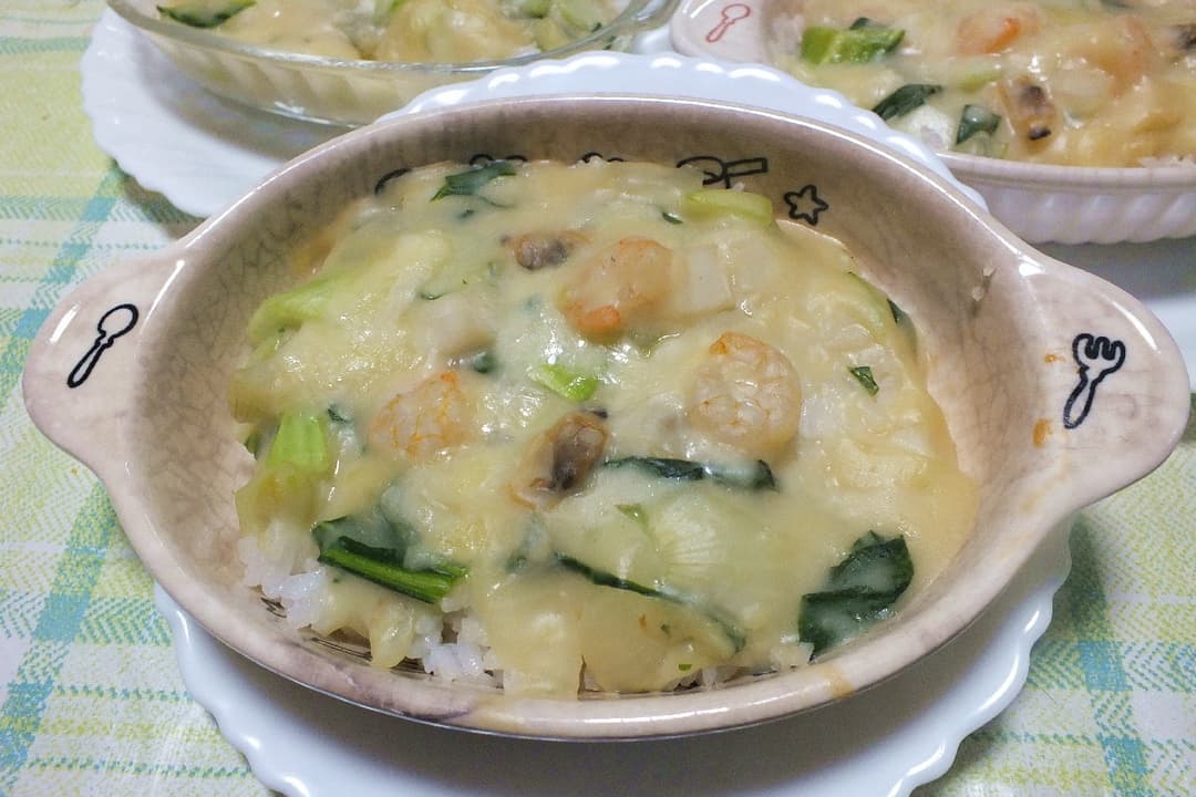 シーフードと青梗菜のドリアの完成写真
