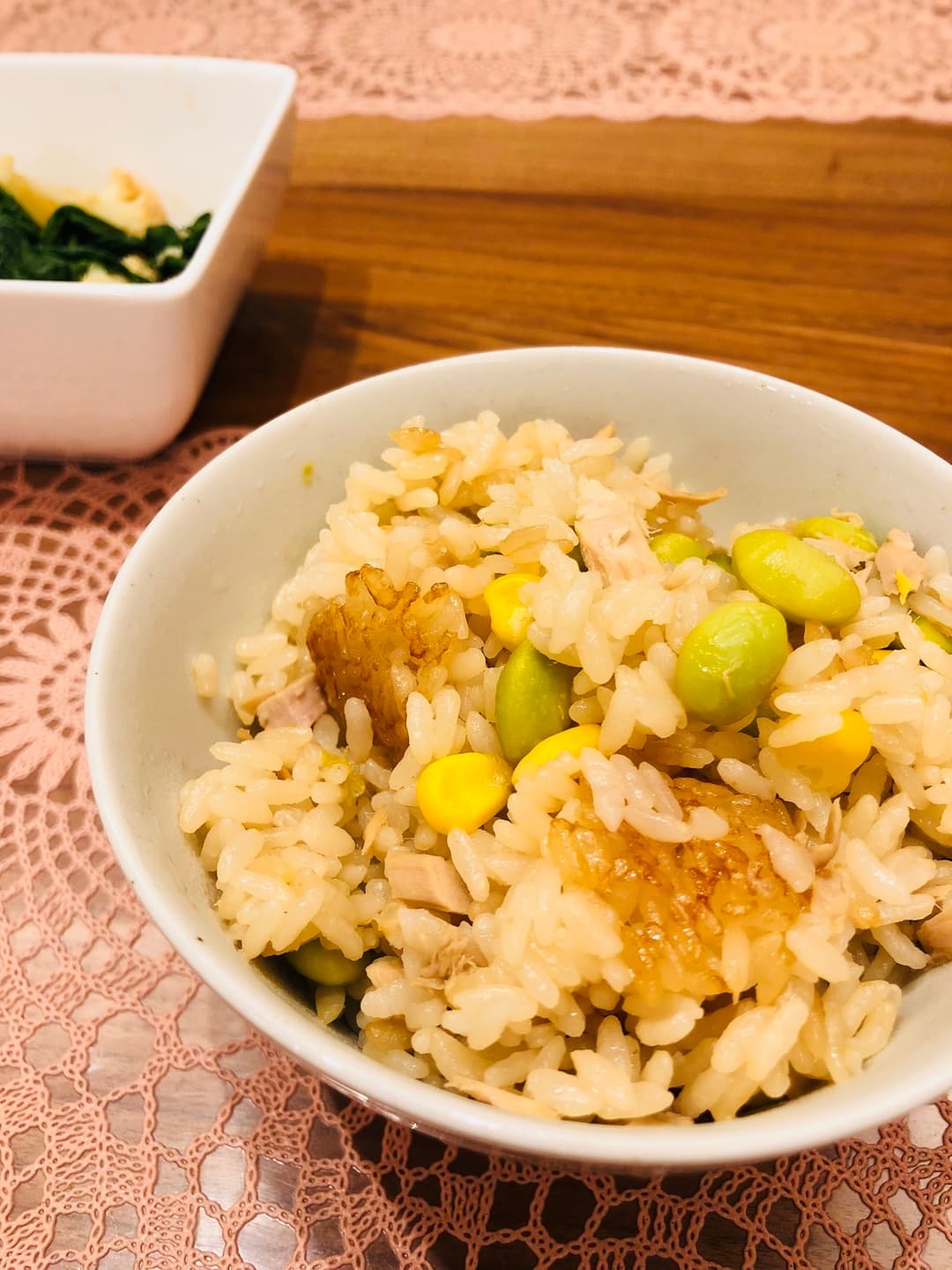 枝豆コーンツナの炊き込みご飯の完成写真