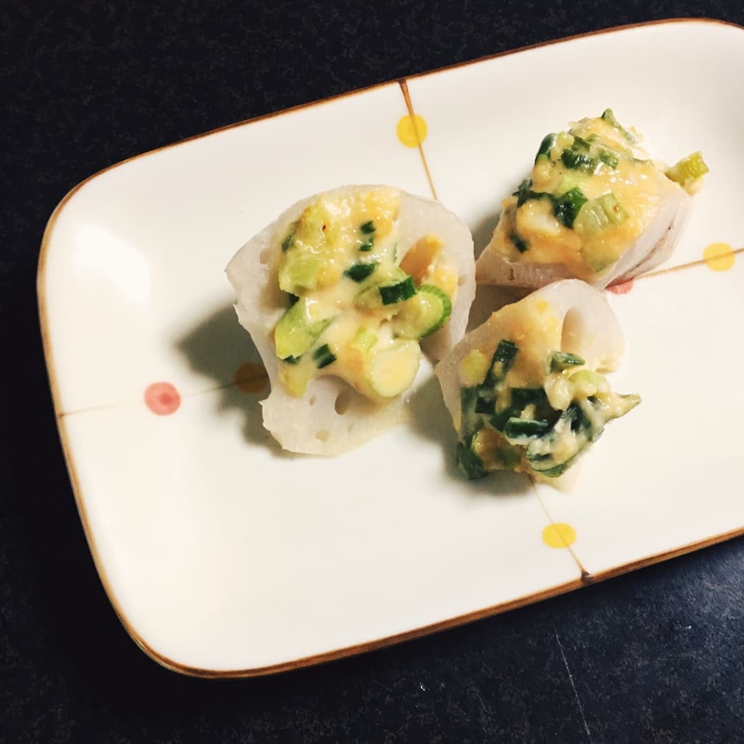 れんこんのねぎ味噌マヨ焼きの完成写真