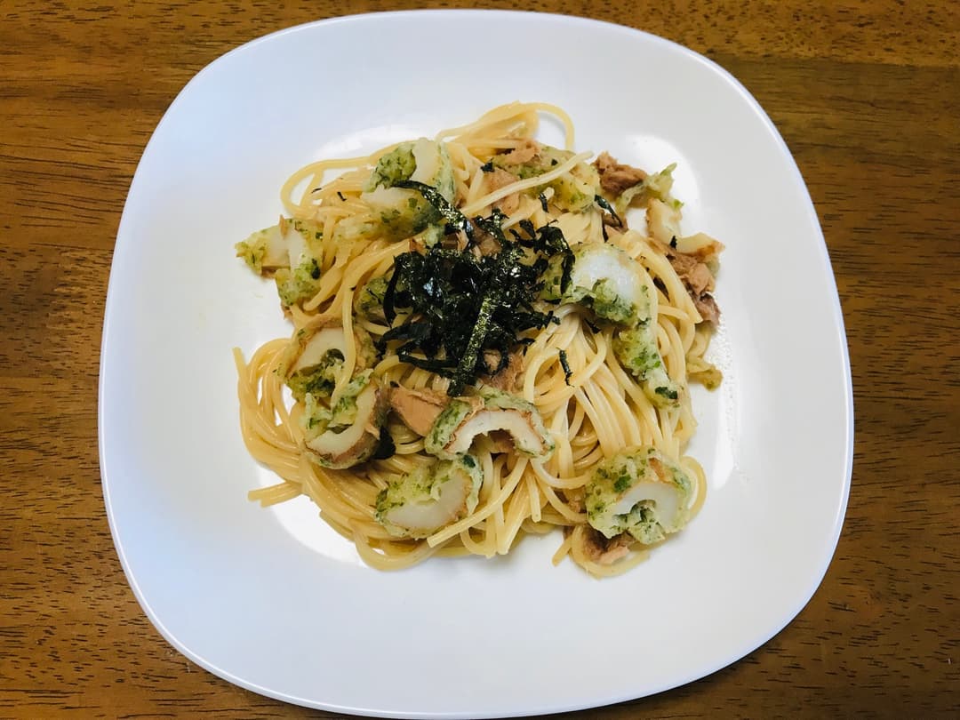 ツナとちくわの磯辺揚げの和風パスタの完成写真