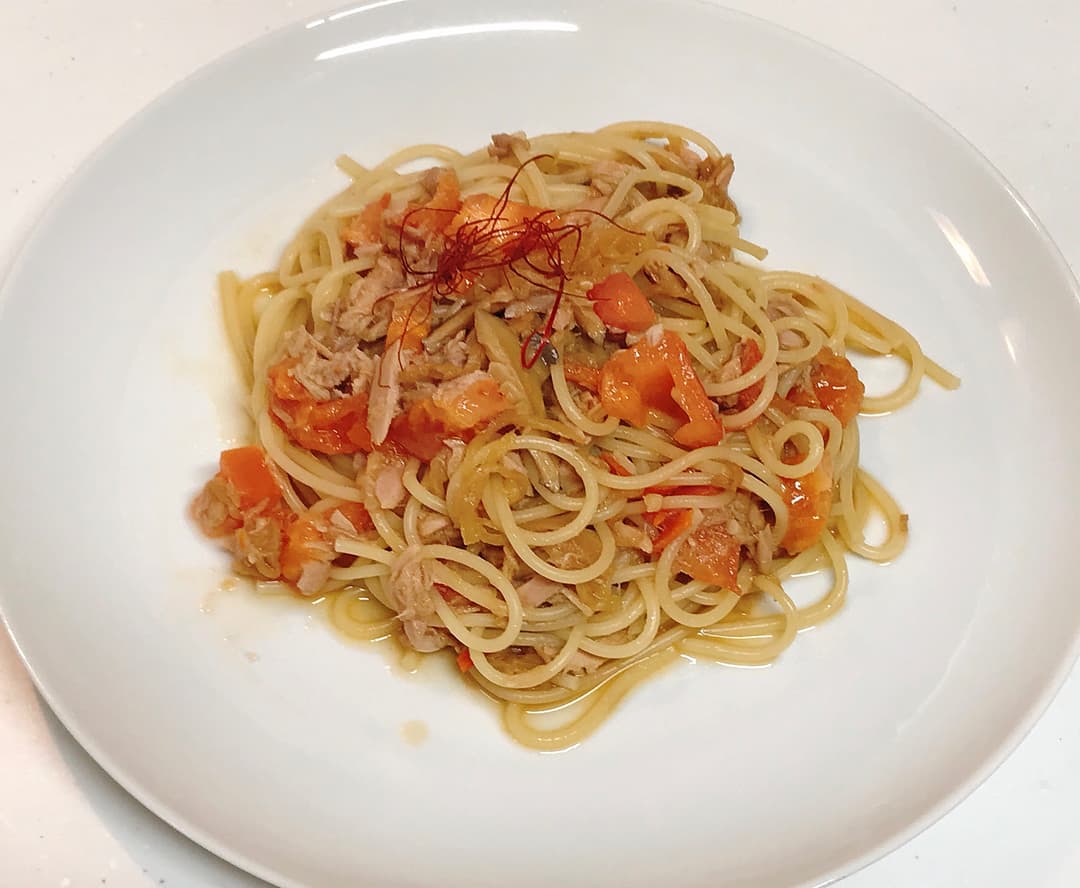 6種の和惣菜 切干大根とトマトのポン酢スパゲティの完成写真