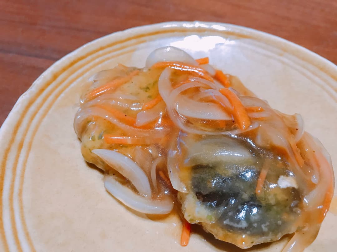 しいたけ肉詰めの野菜あんかけの完成写真