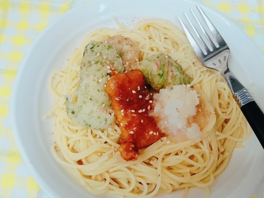 ゴマ香るおろし天パスタの完成写真