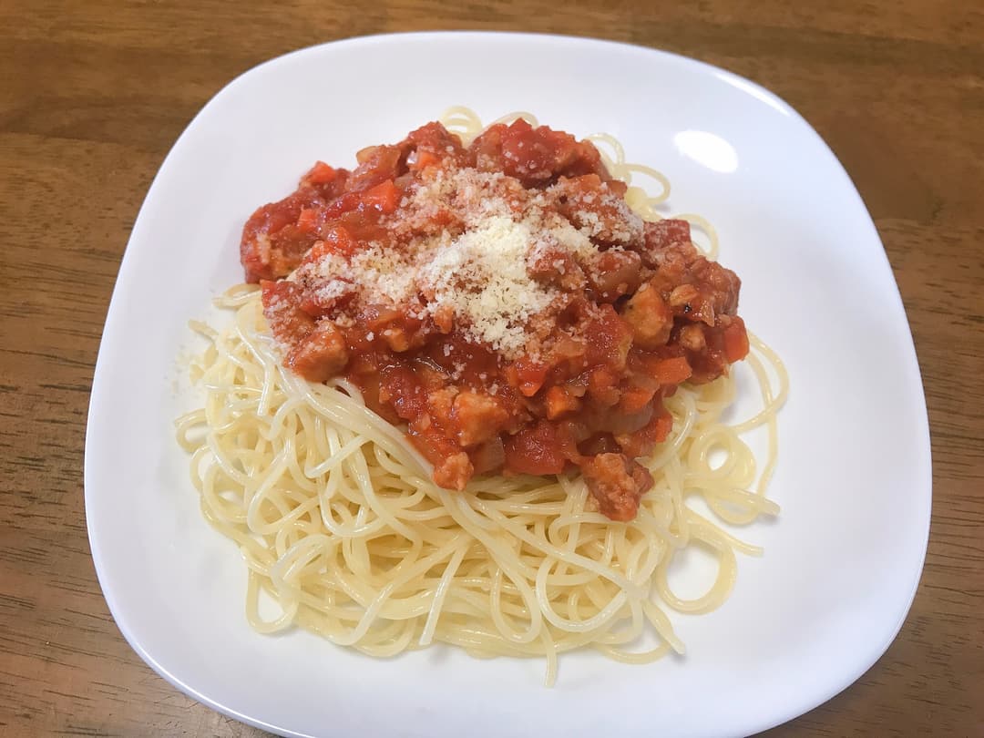 ミートソースパスタの完成写真