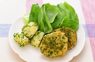 れんこんひき肉はさみ揚げ　青のり風味の完成写真