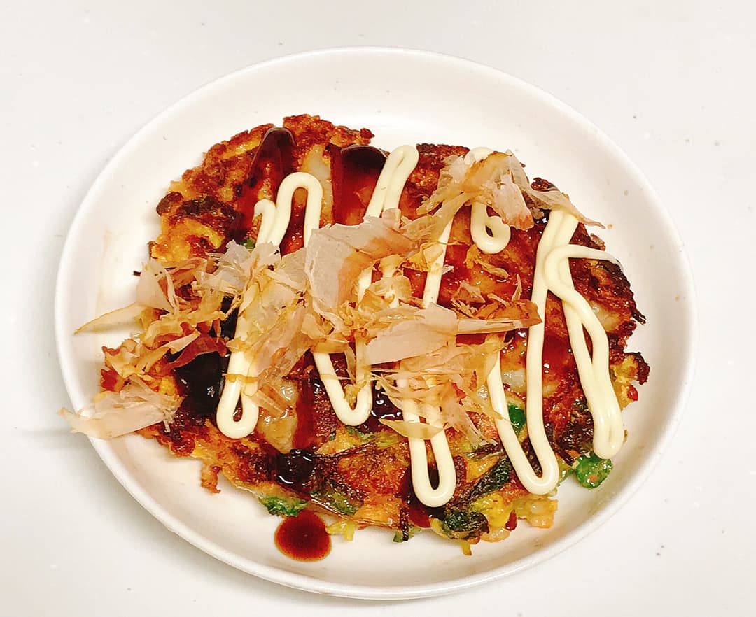 TKGぶた玉お好み焼き風枝豆こんぶの完成写真