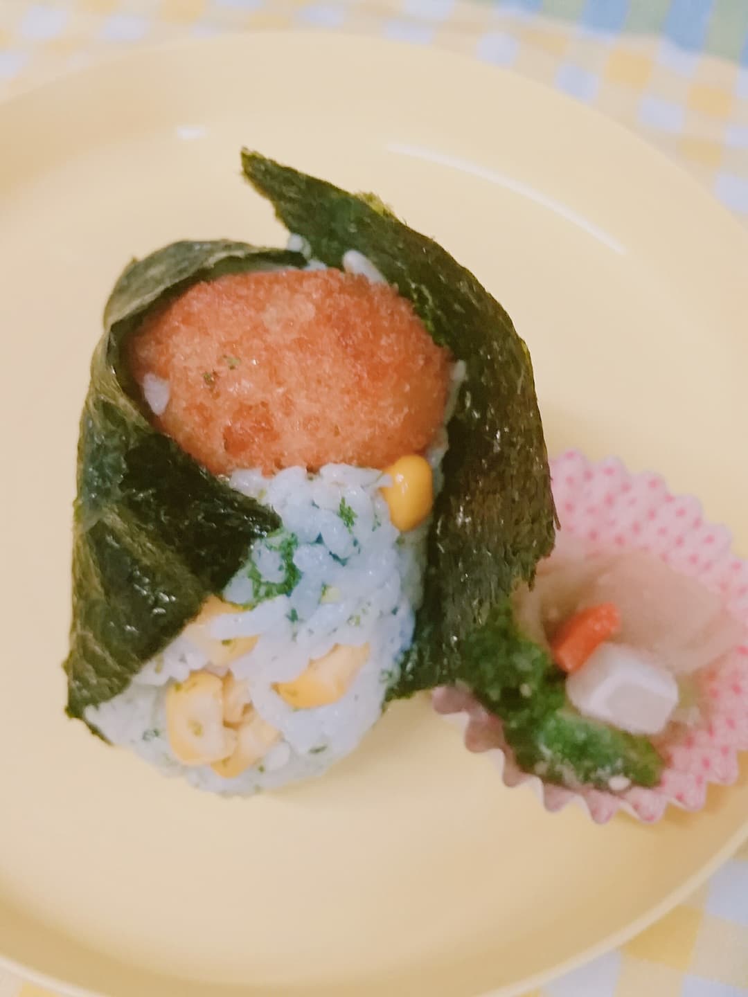 コーンフライの菜の花風おにぎりの完成写真