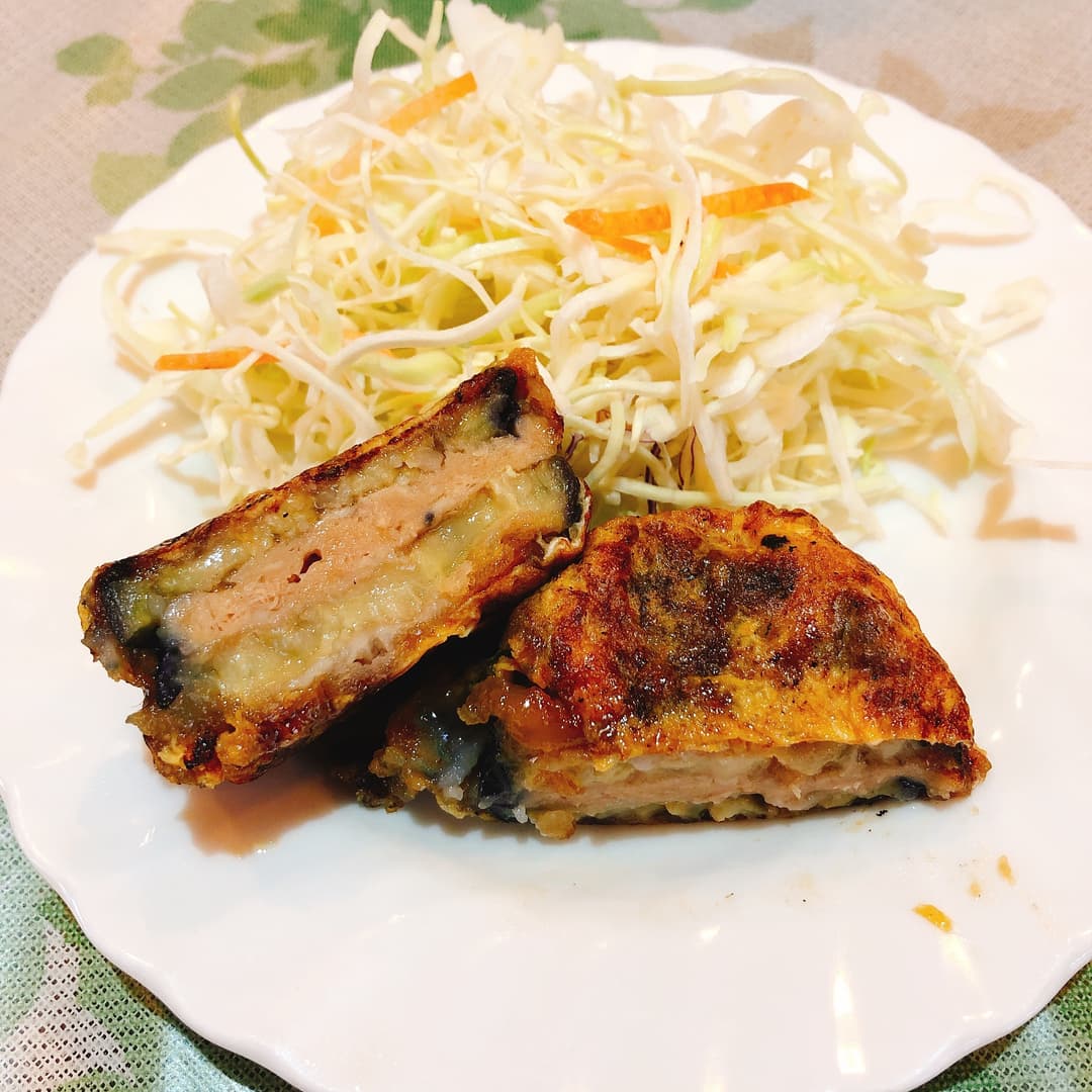 なすひき肉はさみ揚げピカタ風の完成写真