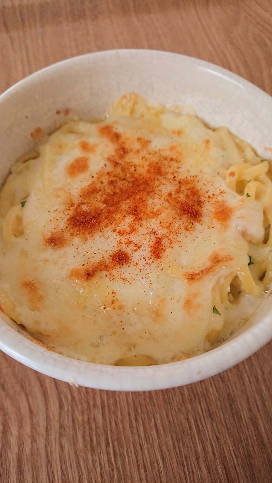 魚介のクリームソースパスタ玉子グラタンの完成写真