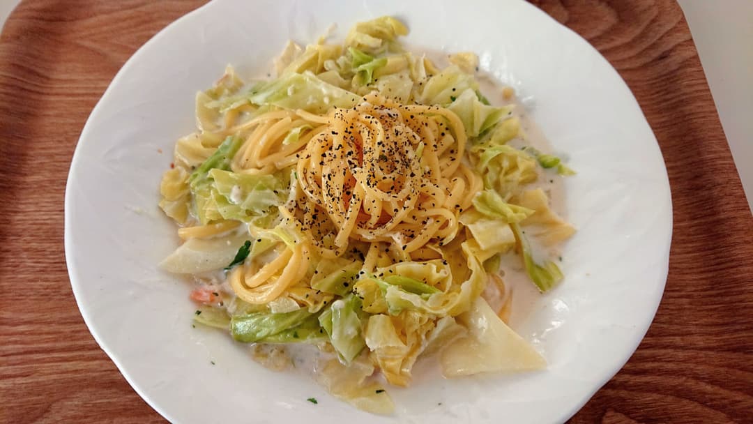 魚介のクリームスープパスタの完成写真
