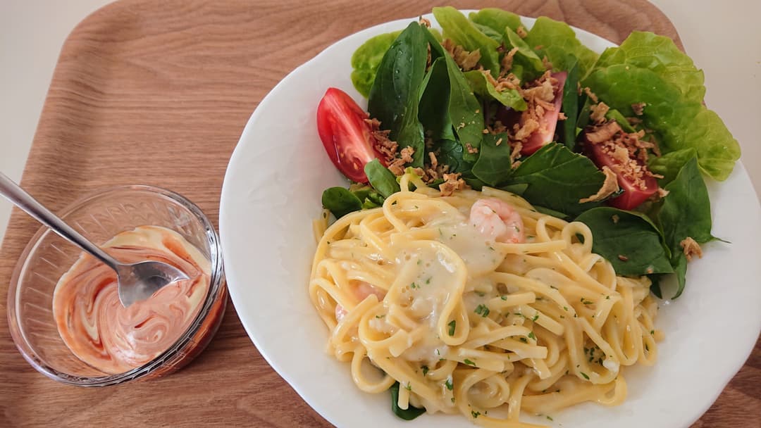 魚介のクリームソースパスタサラダの完成写真