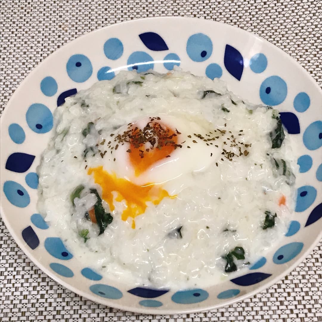 レンジで作るほうれん草の豆乳リゾットの完成写真