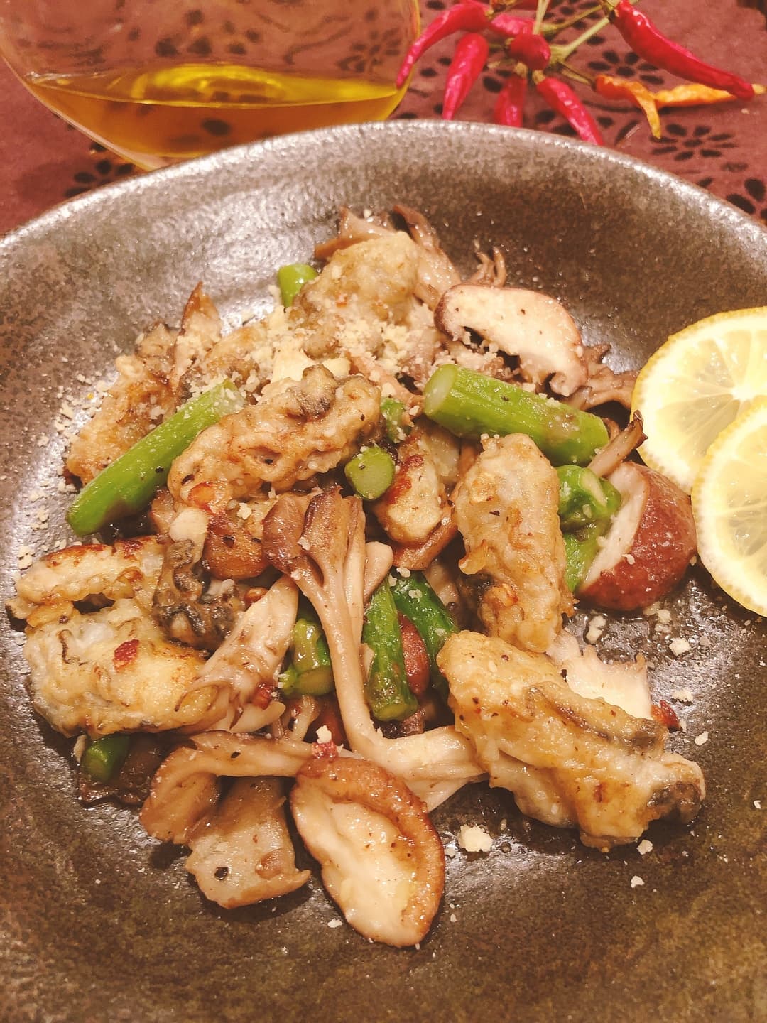 牡蠣とアスパラのバターソテーの完成写真