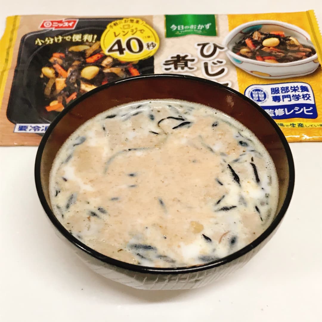 レンジで作るひじきの豆乳味噌汁の完成写真