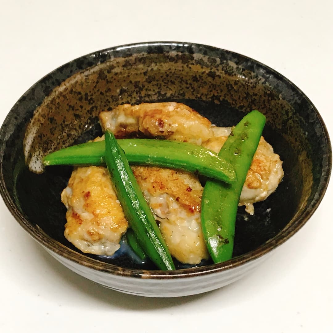 スナップえんどうと牡蠣のバターソテーの完成写真