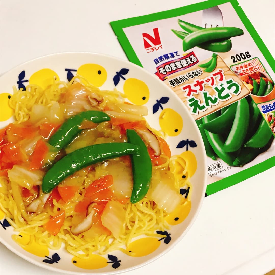 スナップえんどうのあんかけ焼きそばの完成写真