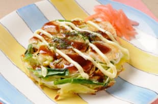 甘えびシューマイのお好み焼きの完成写真
