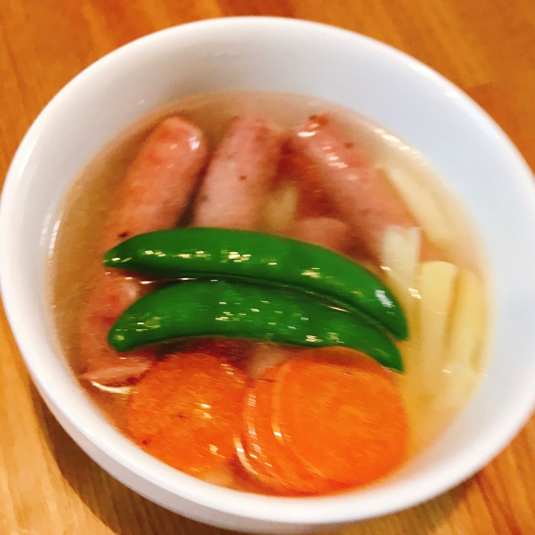 レンジで作るフライドポテトとスナップえんどうのポトフの完成写真