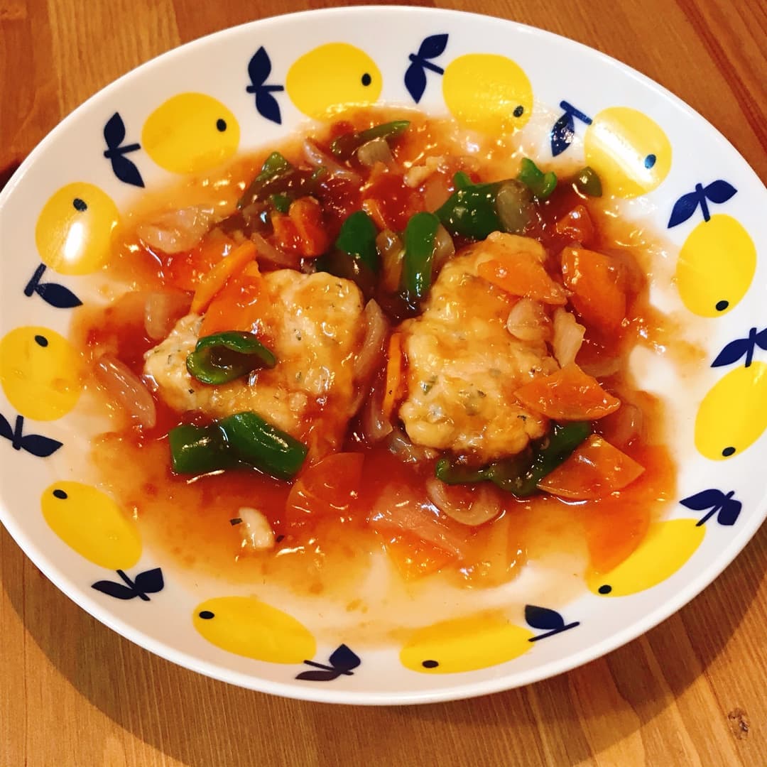 レンジで作る梅しそささみ天の酢鶏の完成写真
