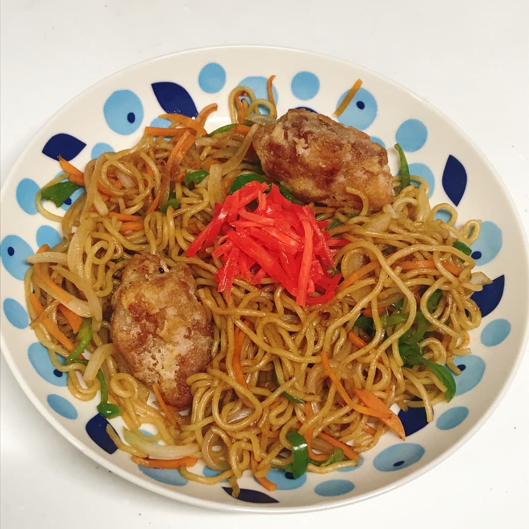 若鶏タツタの焼きそばの完成写真