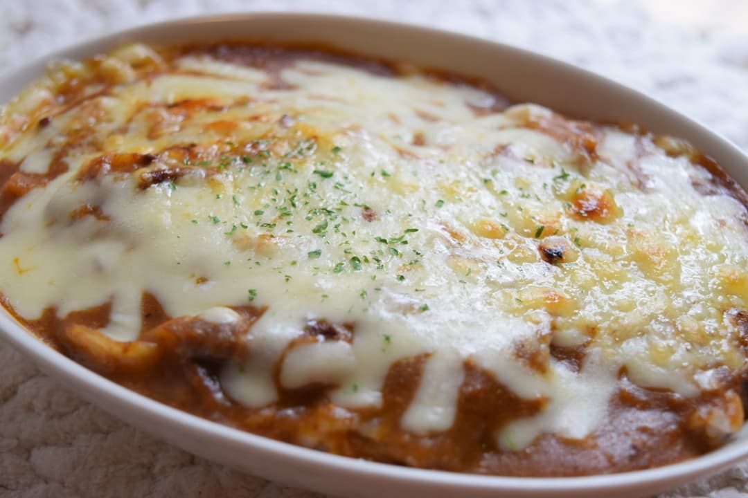 牛カルビ焼肉のキーマカレードリアの完成写真