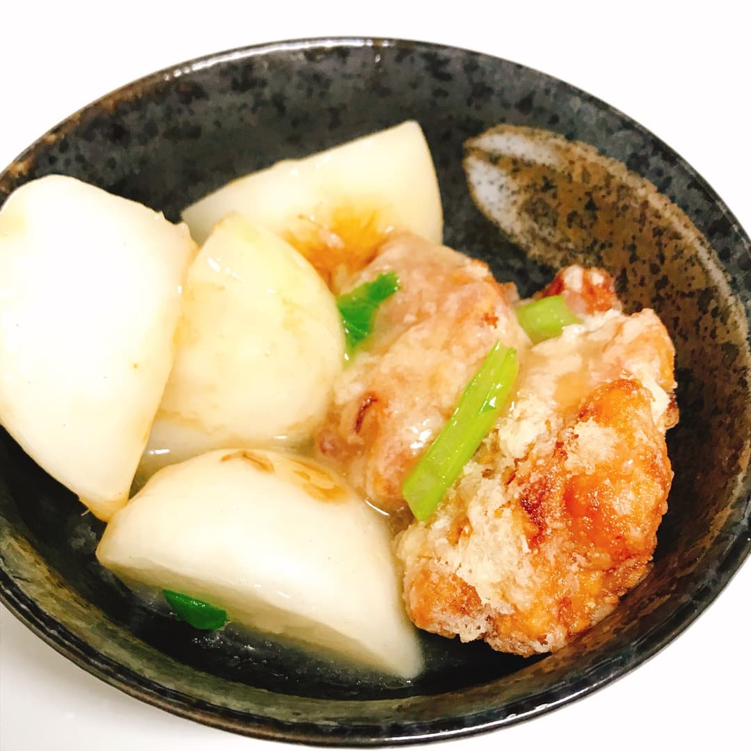 若鶏タツタと焼かぶのあんかけの完成写真