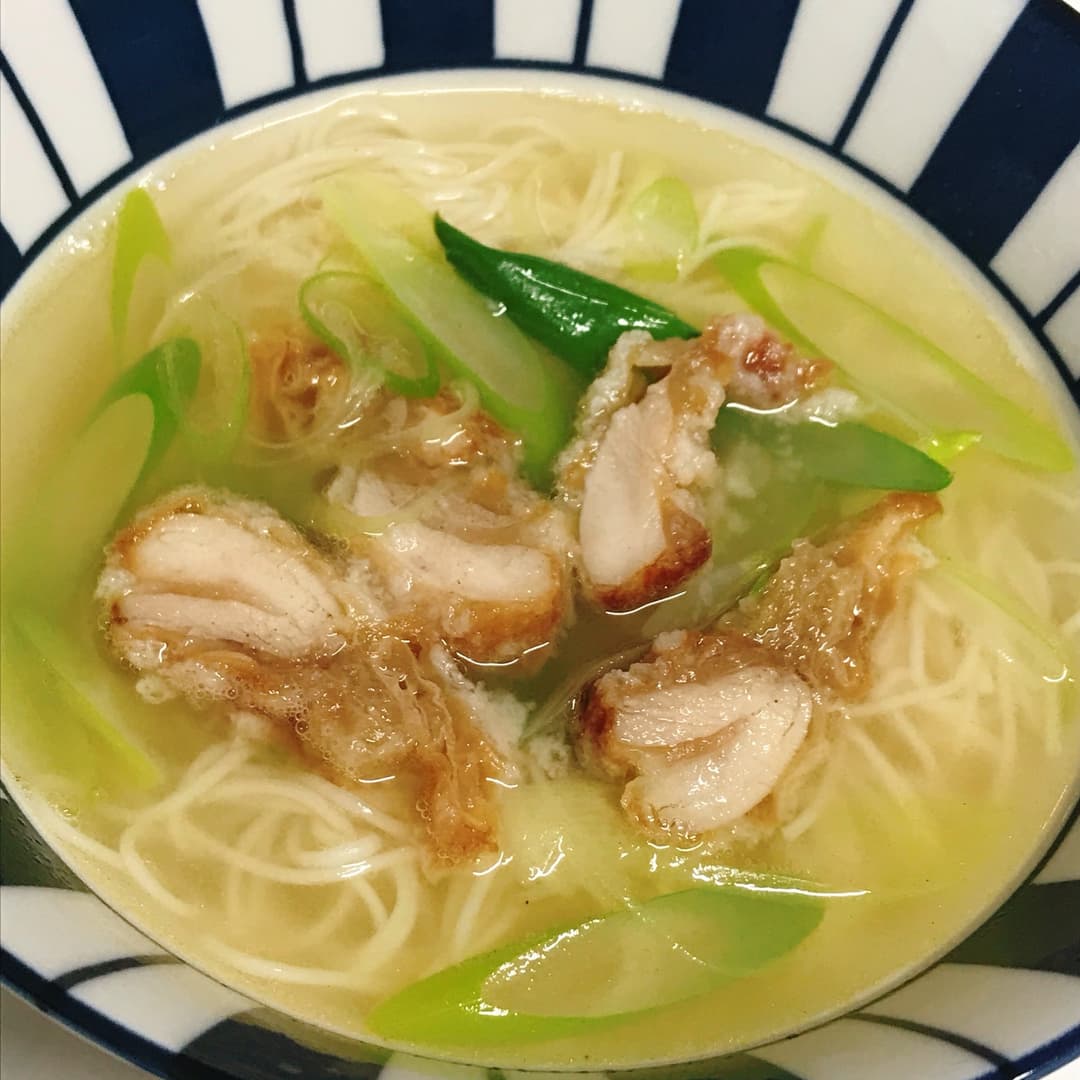 若鶏タツタとねぎの煮麺の完成写真