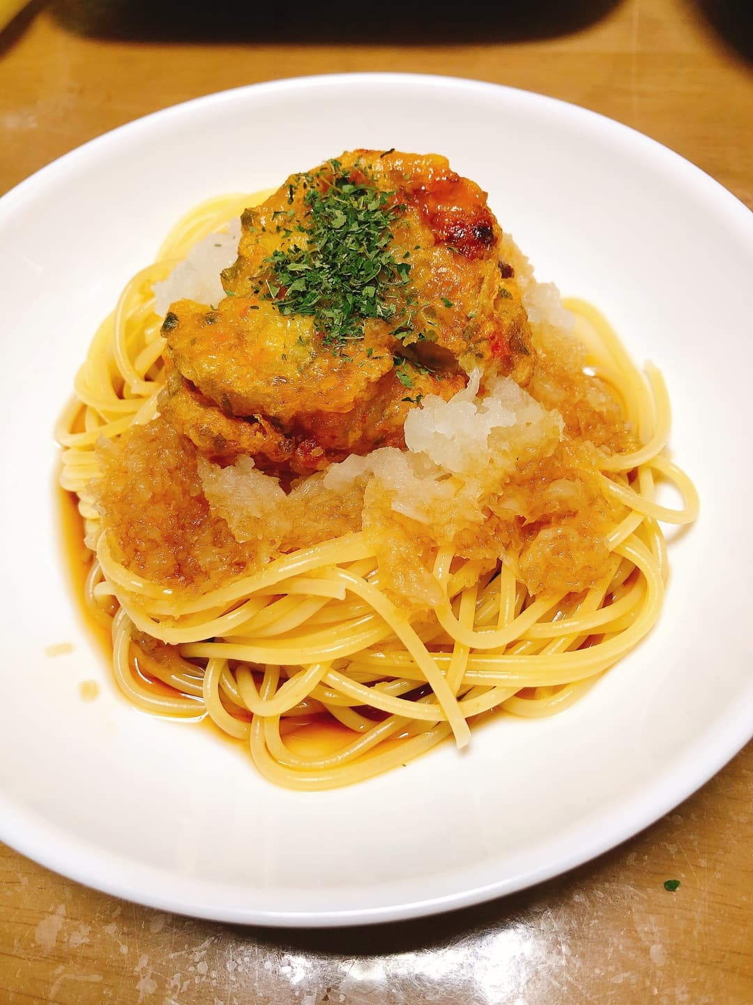 れんこんはさみ揚げおろしパスタの完成写真