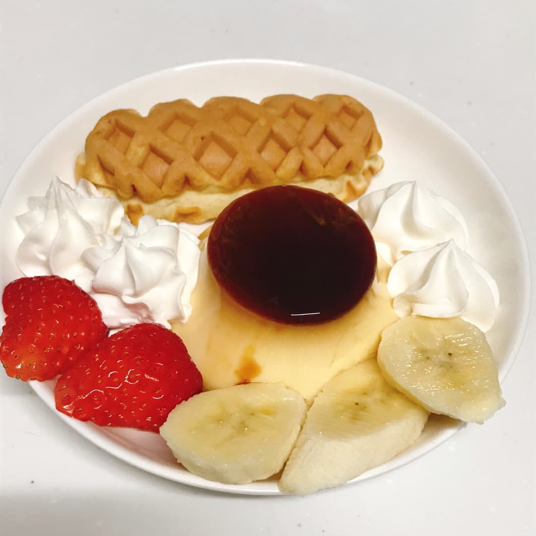 チーズワッフルプリンアラモードの完成写真