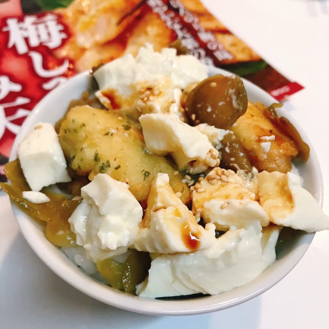 梅しそささみ天のザーサイ豆腐ご飯の完成写真